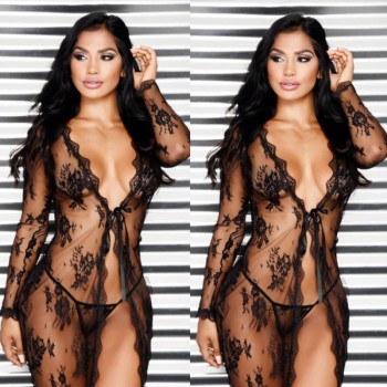 Sexy Women's Lace Dress See Through Black